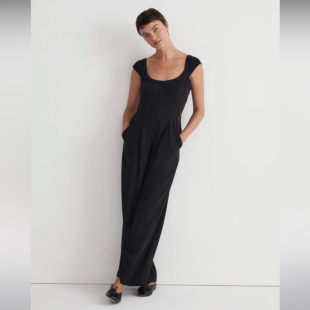 NWT Madewell Cap-Sleeve Crop Wide-Leg Jumpsuit - Size 6 - Black